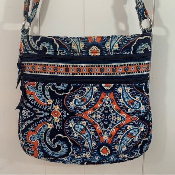 Vera Bradley Hipster Crossbody Marrakesh Blue Orange Paisley Floral Triple Zip - Picture 1 of 9